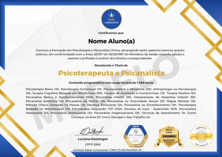 Certificado Profissional de Psicanálise ABRAPH e ATH